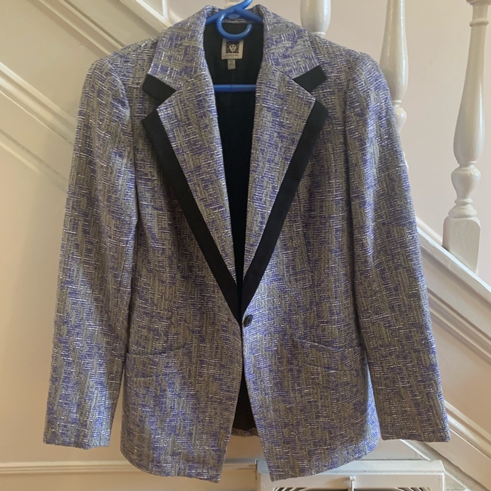 Anne Klein Purple-Gray Textured Blazer with Black Trim